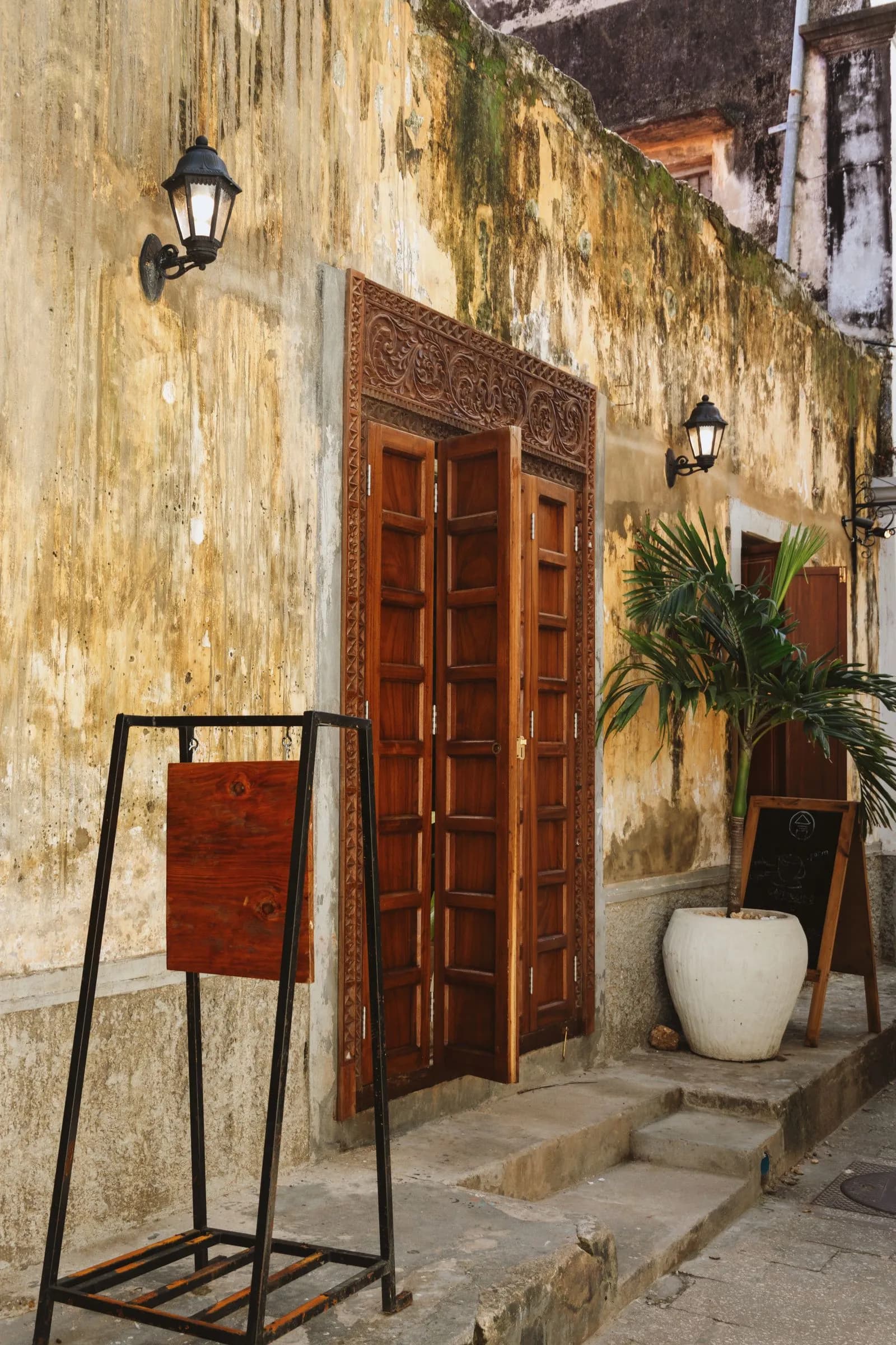 Carved wooden door in Stone Town, Zanzibar